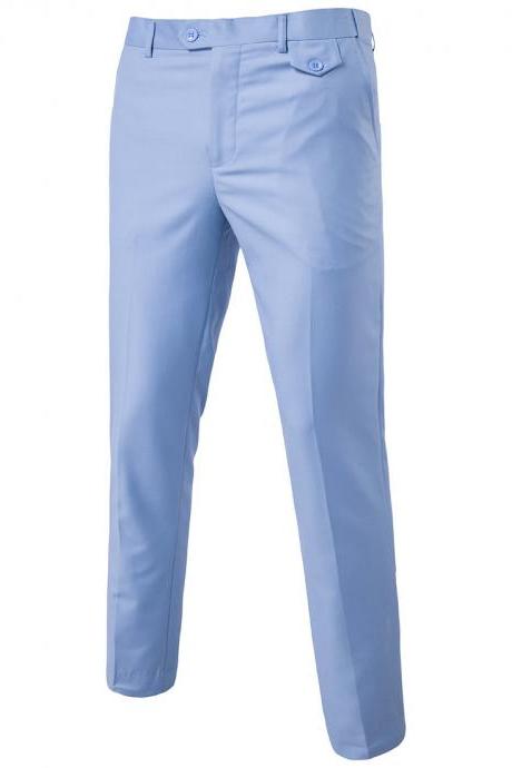 Men Suit Pants Cotton Solid Casual Business Formal Bridegroom Plus Size Wedding Trousers Light Blue