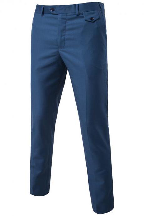Men Suit Pants Cotton Solid Casual Business Formal Bridegroom Plus Size Wedding Trousers lt navy 