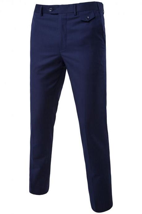 Men Suit Pants Cotton Solid Casual Business Formal Bridegroom Plus Size Wedding Trousers navy blue