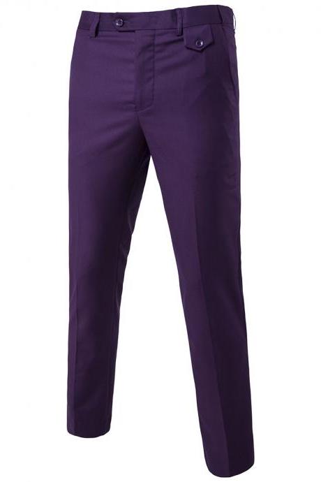 Men Suit Pants Cotton Solid Casual Business Formal Bridegroom Plus Size Wedding Trousers Purple