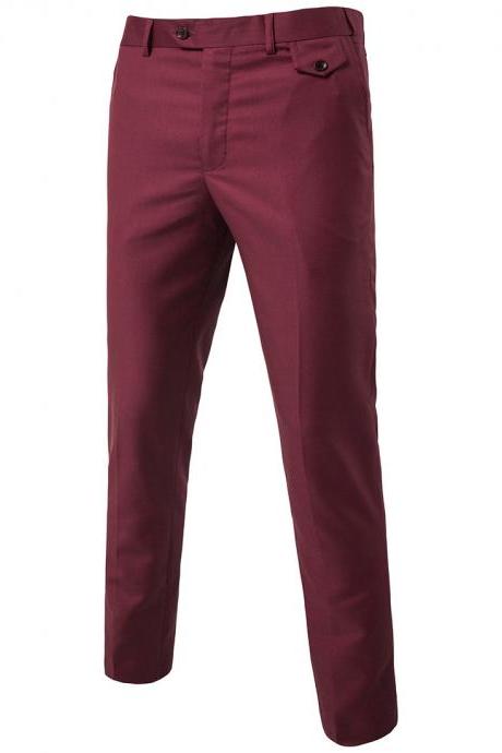 Men Suit Pants Cotton Solid Casual Business Formal Bridegroom Plus Size Wedding Trousers wine red