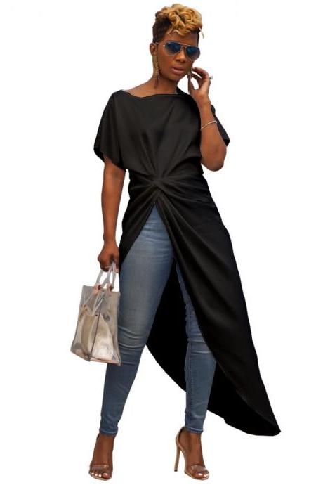Women Asymmetrical Dress Short Sleeve Streetwear Casual High Low Party Dress black