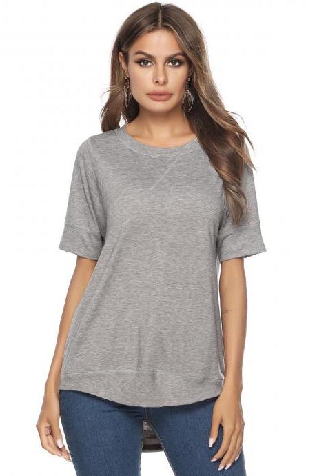 Women Short Sleeve T Shirt Summer Casual Loose Basic High Low Asymmetrical Tops gray