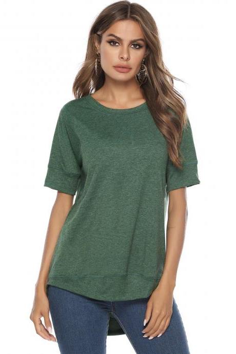 Women Short Sleeve T Shirt Summer Casual Loose Basic High Low Asymmetrical Tops green