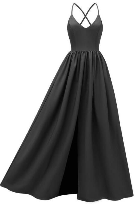 Women Maxi Dress Spaghetti Strap Backless Casual Slim Long Formal Birthday Party Dress black