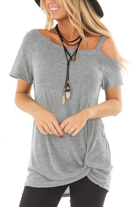 Women T-shirt Summer Short Sleeve Off Shoulder Causal Plus Size Tee Tops Gray