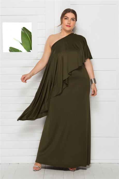 Women Maxi Dress One Shoulder Asymmetrical Long Party Prom Evening Gowns army green