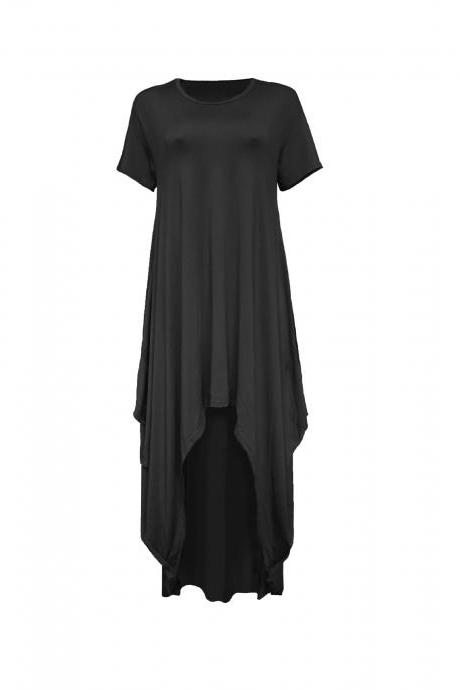Women Asymmetrical Dress Summer Short Sleeve Streetwear Casual Loose High Low Dress black