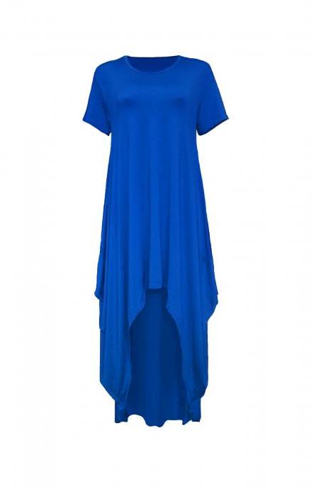 Women Asymmetrical Dress Summer Short Sleeve Streetwear Casual Loose High Low Dress blue