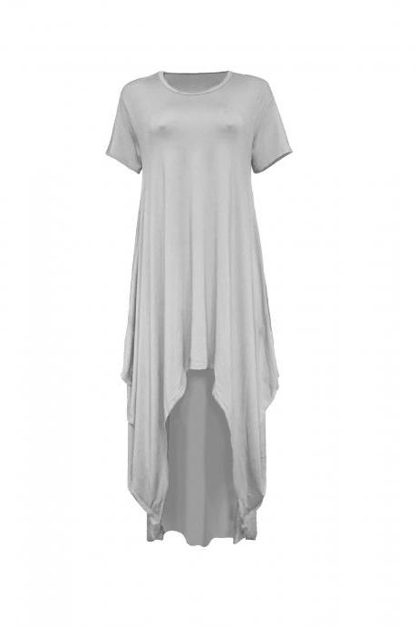 Women Asymmetrical Dress Summer Short Sleeve Streetwear Casual Loose High Low Dress gray