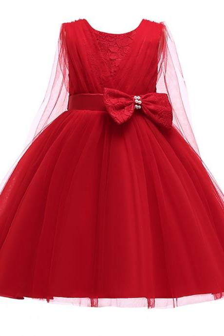  Lace Flower Girl Dress Sleeveless Formal Evening Birthday Tutu Gown Children Kids Clothes red