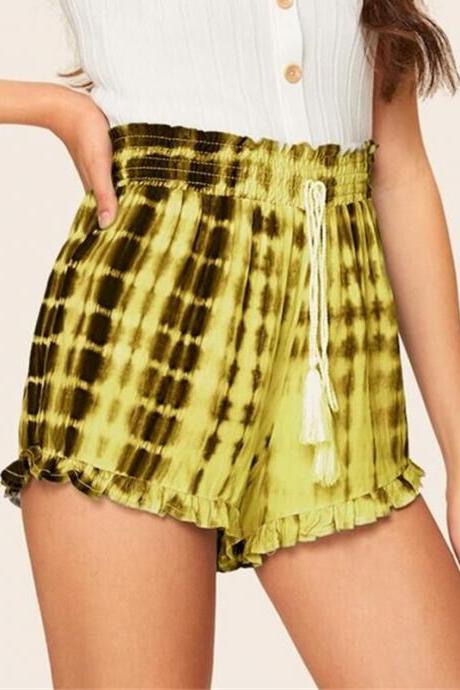  Women Printed Shorts Summer Beach High Waist Plus Size Casual Loose Shorts yellow