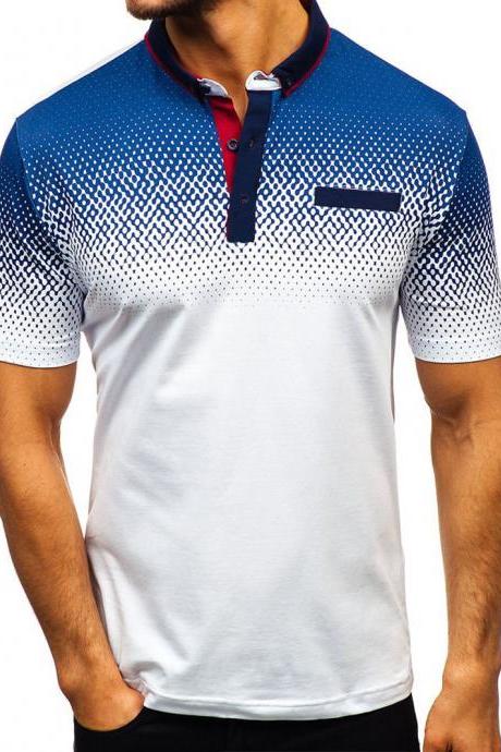 Men T-shirt Summer Short Sleeve Turn-down Collar 3d Printed Casual Slim Fit Polo Shirt White
