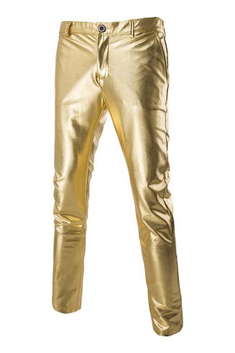 Men Long Pants Costumes Golden Performance Show Hot Stamping Casual Business Trousers Gold