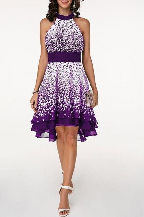 Women Asymmetrical Dress Casual Summer Plus Size Sleeveless Floral Printed Club Party Dress Purple