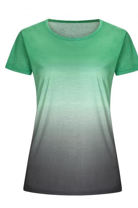 Women Rainbow Gradient Color T Shirt Summer Short Sleeve Basic Casual Loose Plus Size Tee Tops Green