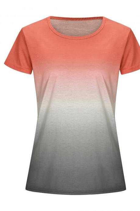 Women Rainbow Gradient Color T Shirt Summer Short Sleeve Basic Casual Loose Plus Size Tee Tops Orange