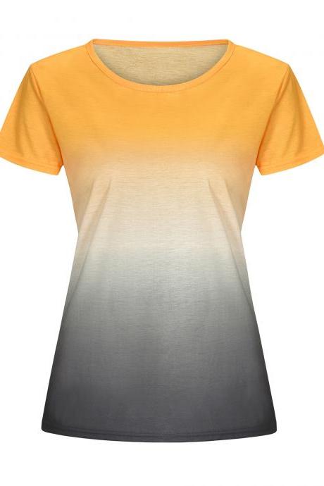 Women Rainbow Gradient Color T Shirt Summer Short Sleeve Basic Casual Loose Plus Size Tee Tops Yellow