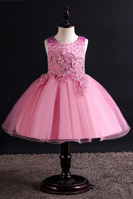Lace Flower Girl Dress Princess Wedding Birthday Formal Tutu Party Gown Children Kids Clothes pink