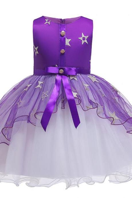 Princess Flower Girl Dress Wedding Birthday Party Tutu Gown Kids Children Clothes purple