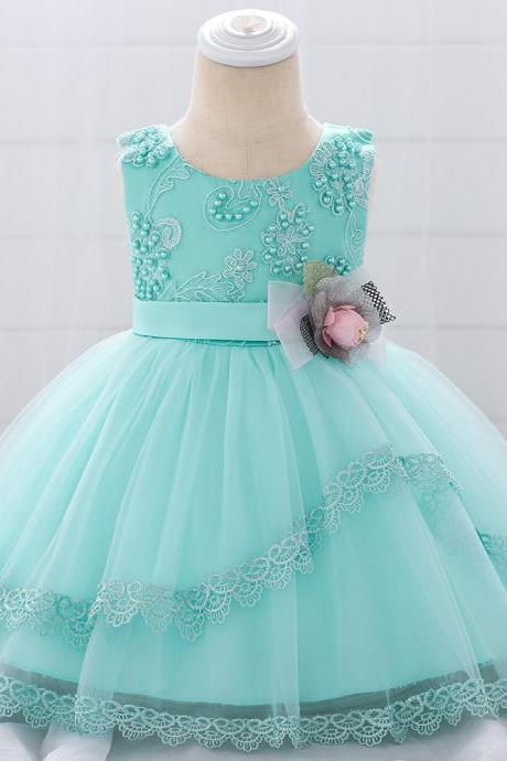 Lace Flower Girls Dress Tutu Newborn Wedding Birthday Baptism Party Gown Baby Kids Clothes aqua