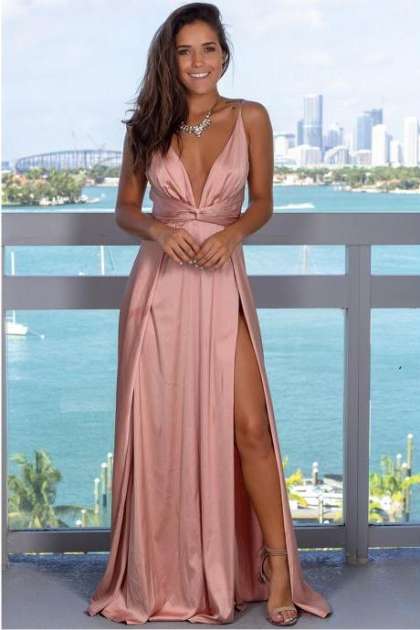  Women Maxi Dress Sleeveless V Neck Floral Printed Summer Beach High Split Casual Boho Long Dress 1#