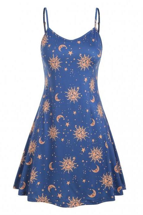 Women Summer Dress Spaghetti Strap Sleeveless Floral Printed Casual Beach Boho Sundress 2#