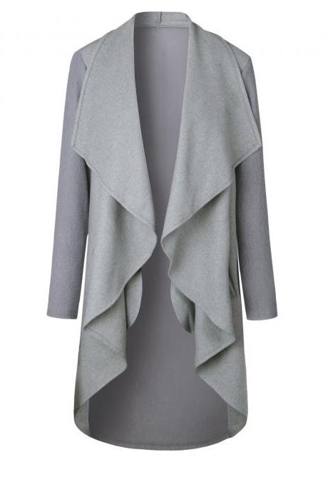  Women's Long Waterfall Solid Coat Jacket Open Cardigan Outwear Sweater Jumper grey