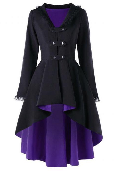 Vintage Victorian Women Lady Steampunk Swallow Tail Goth Long Trench Coat Jacket purple