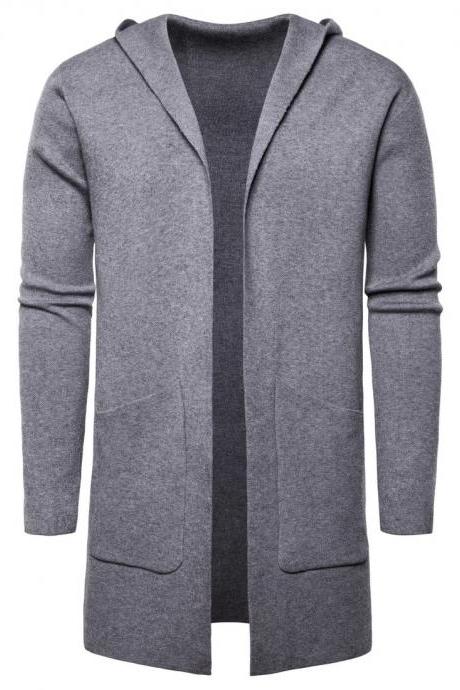 Spring Autumn Hoodies Men Cardigan Coat Long sleeve Mantle Clothing Hip Hop Solid Long Hoodie Jacket Outerwear light gray