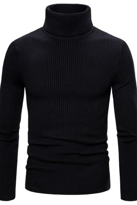 New Spring Autumn men Sweaters Clothing High Elastic Base Shirt High Lapel Solid Color Mens Sweaters black
