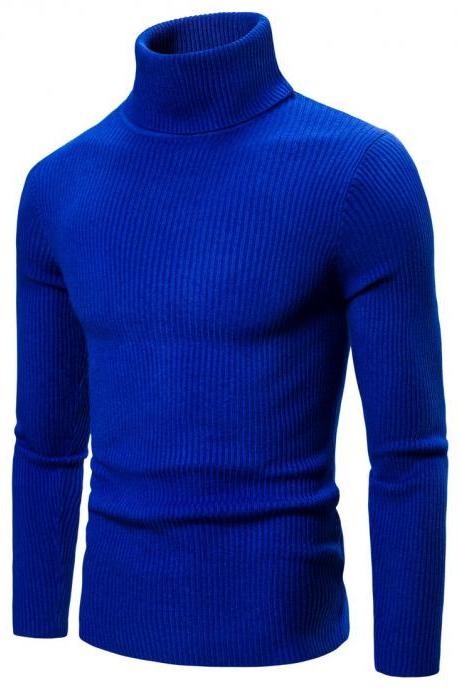New Spring Autumn men Sweaters Clothing High Elastic Base Shirt High Lapel Solid Color Mens Sweaters blue