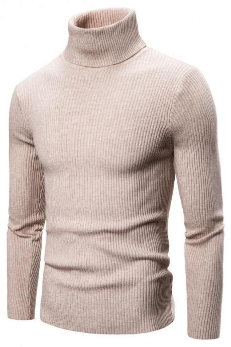New Spring Autumn men Sweaters Clothing High Elastic Base Shirt High Lapel Solid Color Mens Sweaters khkai