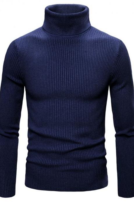 New Spring Autumn men Sweaters Clothing High Elastic Base Shirt High Lapel Solid Color Mens Sweaters navy blue