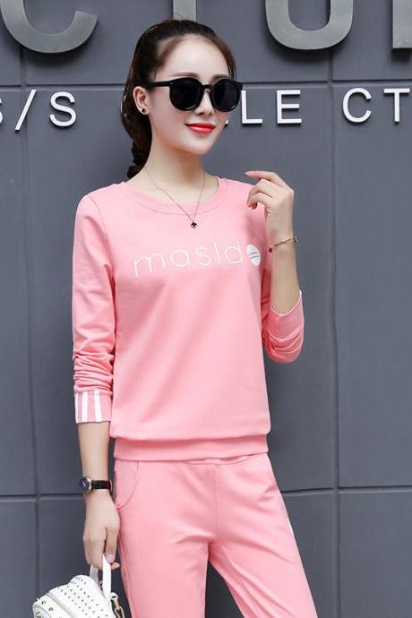 New women's Tracksuit casual fashion sports suitLong Sleeve Top+Pants Casual Two Pieces Set Outfits pink