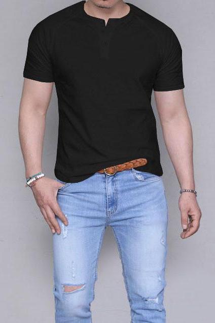 Mens Short Sleeve T Shirt 2019 Summer Fashion Sexy Solid Color Casual Breatnable Comfortable Shirt Tops Black