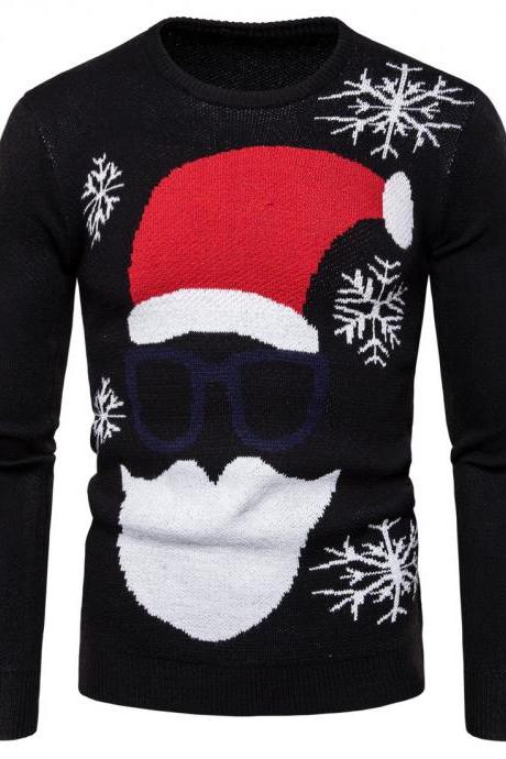 New Fashion Clothing Santa Claus Shirt Printing Knitted Bottoming Mens Sweaters black