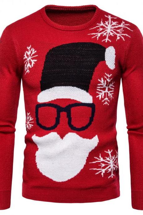 New Fashion Clothing Santa Claus Shirt Printing Knitted Bottoming Mens Sweaters red