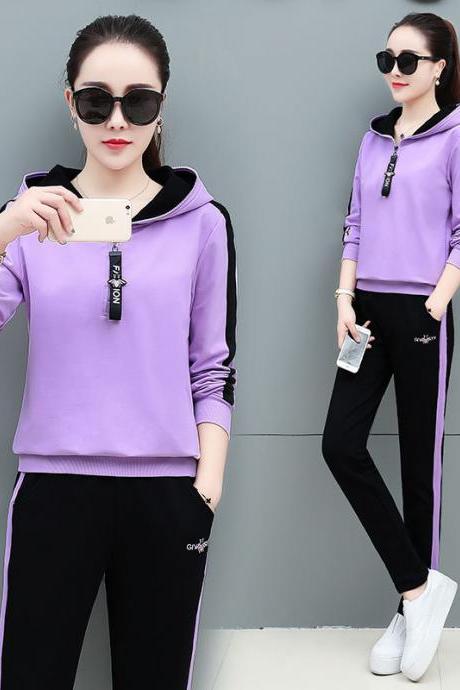  women's wear New Tracksuit casual fashion sportswear hoodie trousers two piece sets purple