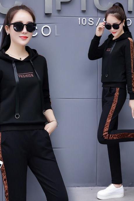 New embroidery fashion casual sports suit women's two-piece dress black