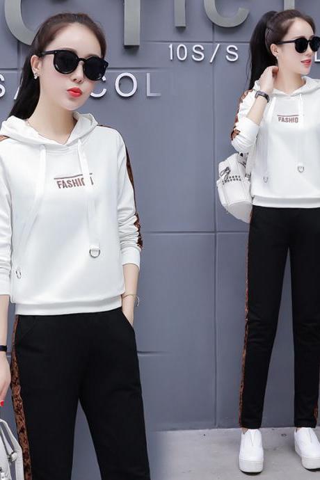 New embroidery fashion casual sports suit women's two-piece dress white
