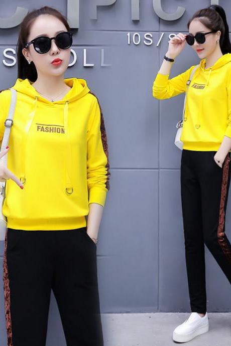New embroidery fashion casual sports suit women's two-piece dress yellow