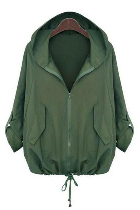 Fashion Women Casual Sport Zipper Hooded Matching Pocket Sweatshirt Jacket Coat