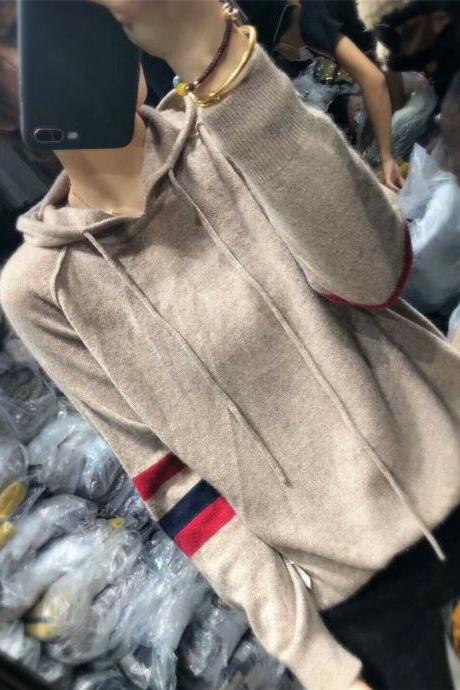 2019 Womens Pullover Designer Inspired Cashmere Blend Hooded Knitwear Jumper Top khkai