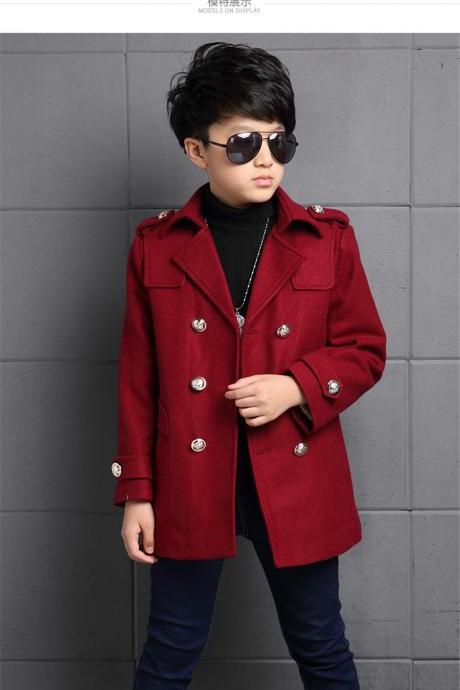  Kids Coats Winter Outwear Jackets Wool Blend Long Overcoats Parka Outwear Jacket
