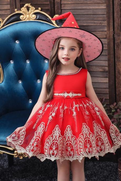 Embroidered Princess Performing Dresses Children's Christmas Halloween Baby Dresses + Hats baby clothing