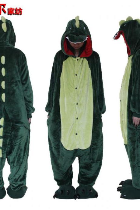  Flannel dinosaur cute cartoon neutral couple winter animal one-piece pajamas show out