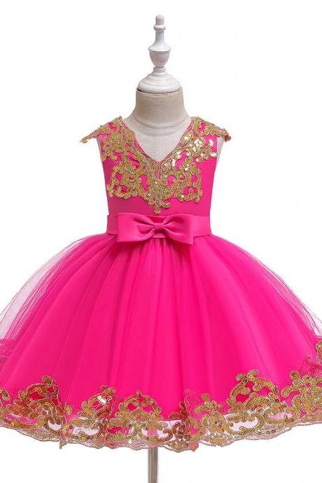 Girls Children&amp;#039;s Birthday Party Dress Princess Sequins Fluffy Tutu Wedding Stage Dress
