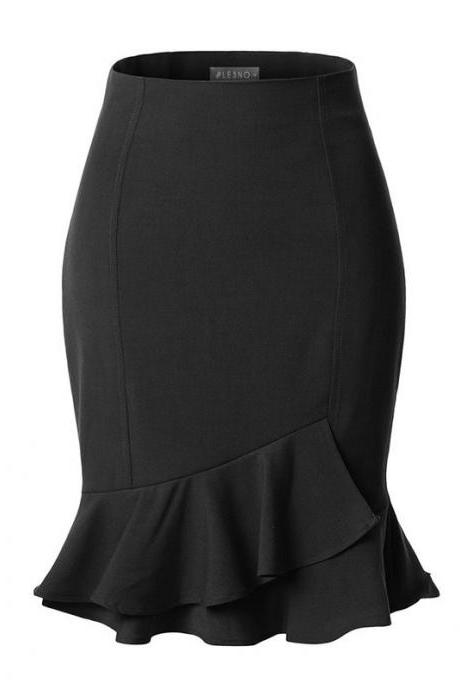 Women Summer Half-length Skirt Sell Solid High-waist Slim Lotus Leaf Ol Short Skirt