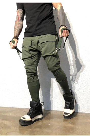 Men Fashion casual trousers youth hip hop big pocket decorative cone sports pants
